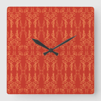 Chic Orange on Red Poppy Outline Square Wall Clock