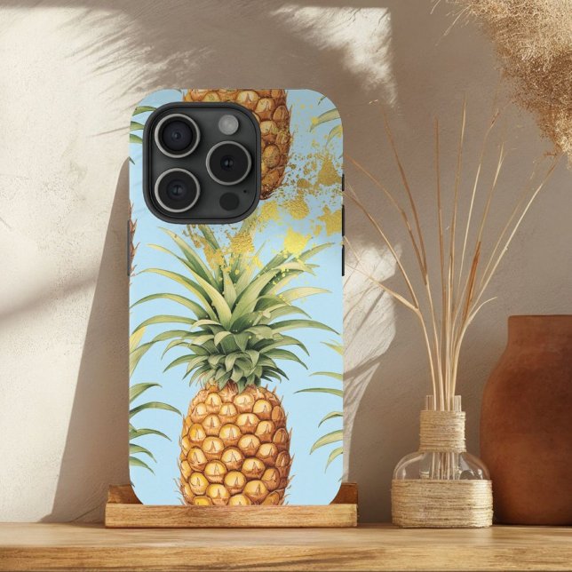 Chic Orange, Pastel Blue and Gold Pineapple Fruit  Case-Mate iPhone Case (Creator Uploaded)