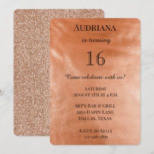 Chic Orange Peach Spice Glam Glitter Birthday Invitation