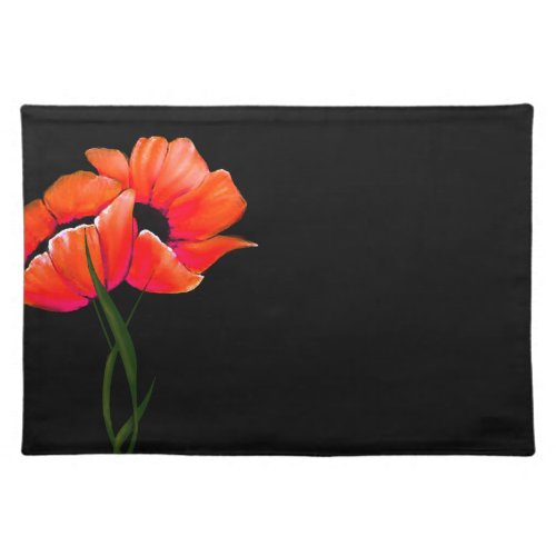 Chic Orange Poppies on Black Place Mat