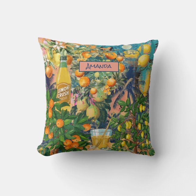 Chic orange sicilian citrus collage floral tiles  throw pillow (Front)
