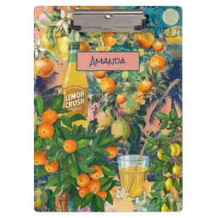 Chic Orange Sicilian Citrus Floral Tile Collage Clipboard