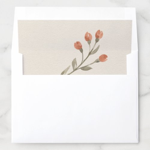 Chic Orange Watercolor Botanical Blooms on Cream Envelope Liner