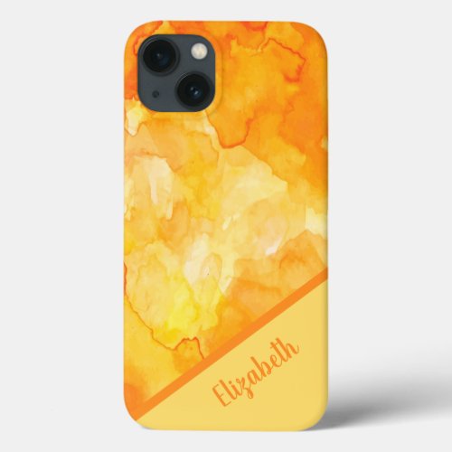 Chic Orange Watercolor Personalized iPhone 13 Case