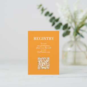 Chic Orange Wedding Registry QR Code Enclosure Card