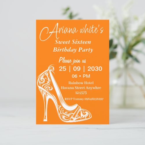 Chic Orange White sweet sixteen Invitation