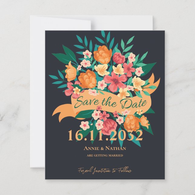 Chic Orange Yellow Florals Wedding Save the Date  (Front)