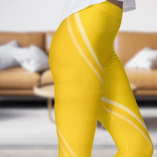 Chic Orange Yellow under Pale Yellow Banded Print Leggings (Chic Orange Yellow under Pale Yellow Banded Print Leggings)