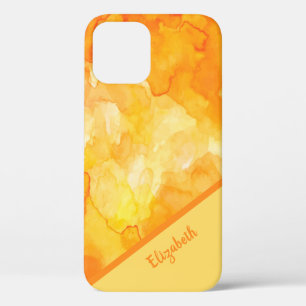 Chic Orange Yellow Watercolor Personalized iPhone 12 Case