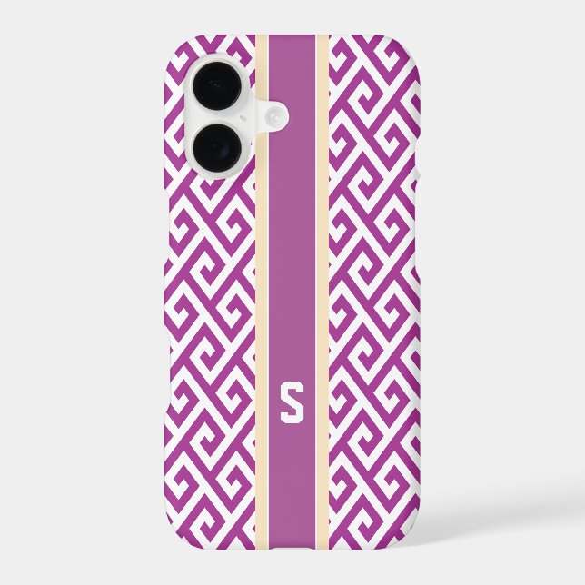 Chic orchid abstract geometric pattern monogram iphone case (Back)