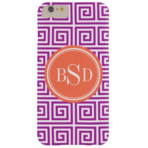 Chic orchid greek key geometric patterns monogram barely there iPhone 6 plus case