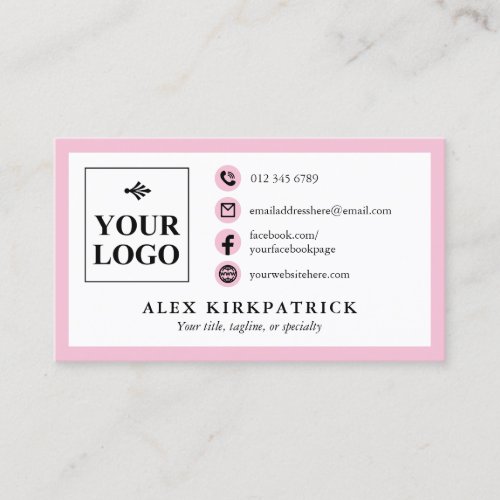 Chic Orchid Pink Icons Border  Your Logo Business Card