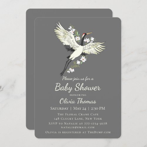 Chic Oriental Crane Baby Shower Invitation