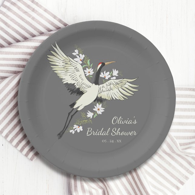 Chic Oriental Crane Bridal Shower Paper Plates (Creator Uploaded)