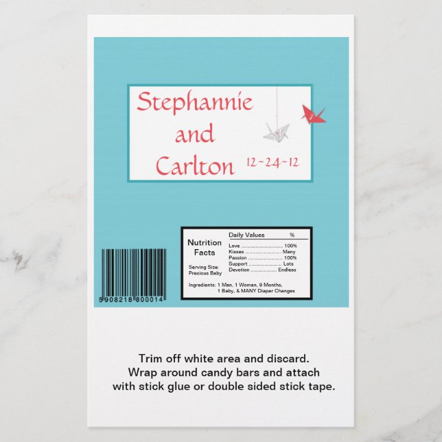 Chic Origami Birds Wedding Large Candy Wrapper (Front)