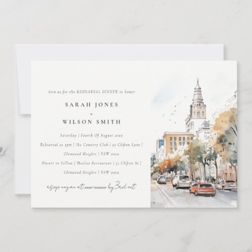 Chic Orlando Florida Skyline Rehearsal Dinner Invitation