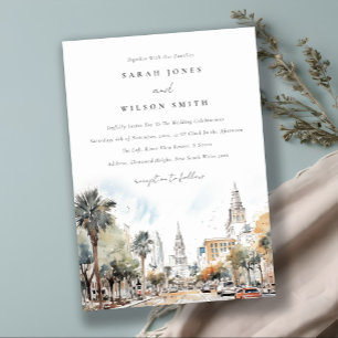 Chic Orlando Florida Skyline Watercolor Wedding Invitation