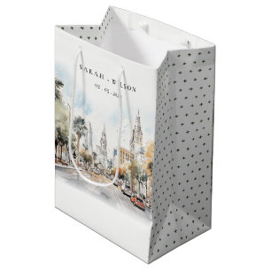 Chic Orlando Florida Skyline Watercolor Wedding Medium Gift Bag