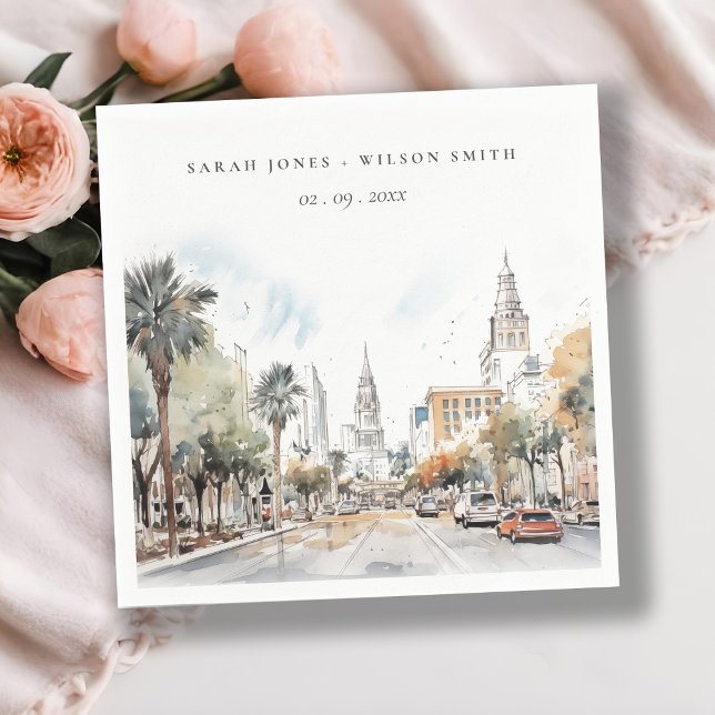 Chic Orlando Florida Skyline Watercolor Wedding Napkins (Creator Uploaded)