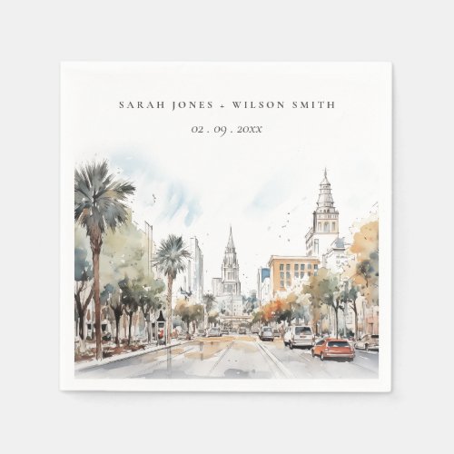 Chic Orlando Florida Skyline Watercolor Wedding Napkins