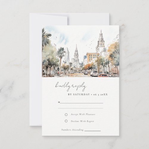 Chic Orlando Florida Skyline Watercolor Wedding RSVP Card