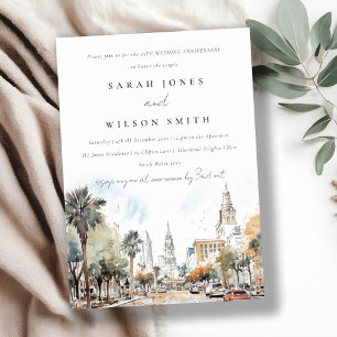 Chic Orlando Florida Skyline Wedding Anniversary Invitation