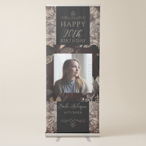 Chic Ornamental Floral Patter Photo Birthday Retractable Banner
