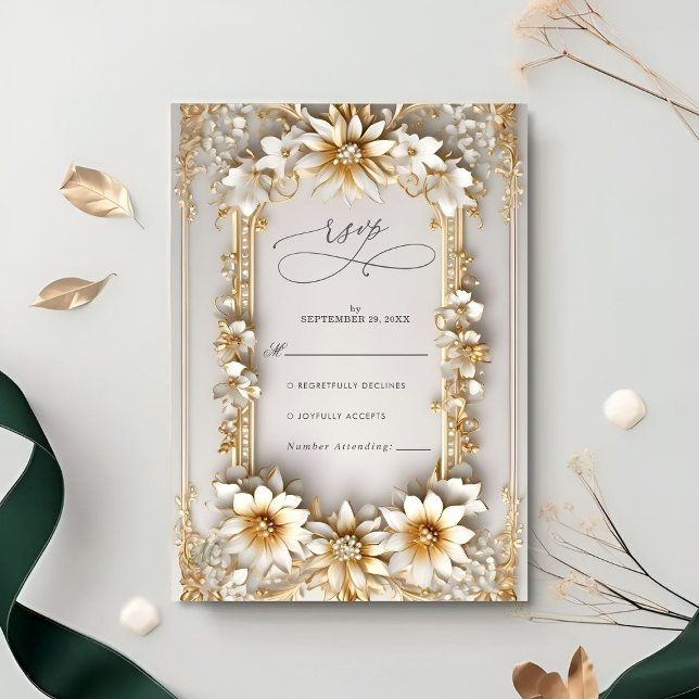 Chic Ornate floral Yellow Style Wedding RSVP Card (Creator Uploaded)