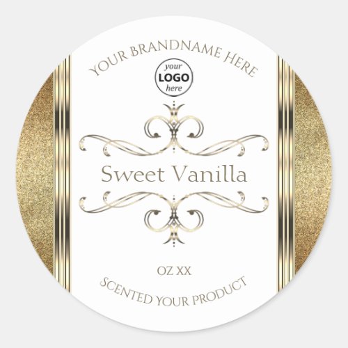 Chic Ornate Gold Glitter White Product Labels Logo