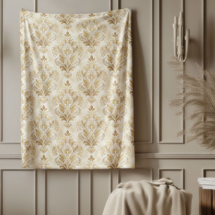 Chic Ornate Ivory Damask Subtle Watercolor Motifs Fleece Blanket