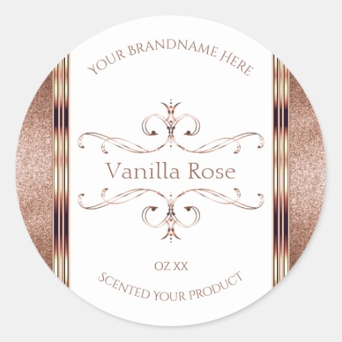 Chic Ornate Rose Gold Glitter White Product Labels
