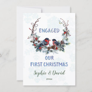 Chic Our First Christmas Wreath with Bullfinches Holiday Card