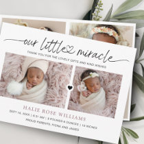 Chic Our Little Miracle Photo Collage Birth Announcement