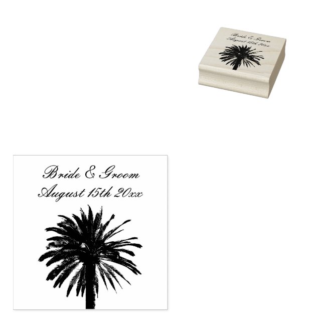Chic outdoor beach wedding palm tree silhouette rubber stamp (Stamped)