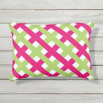 Chic Outdoor Pillow_60 Green/561 Hot Pink Lattice Outdoor Pillow by GiftMePlease at Zazzle