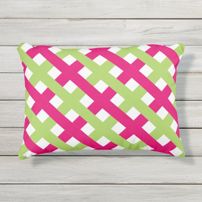 CHIC OUTDOOR PILLOW_60 GREEN/561 HOT PINK LATTICE OUTDOOR PILLOW (Front)
