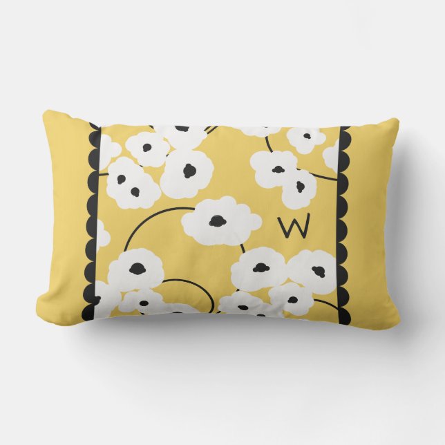 CHIC OUTDOOR PILLOW_MOD WHITE & BLACK POPPIES LUMBAR PILLOW (Front)