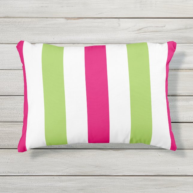CHIC OUTDOOR PILLOW_PRETTY GREEN/HOT PINK STRIPES PILLOW (Front)