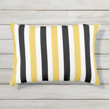 Chic Outdoor Pillow_yellow/black/white Stripes Outdoor Pillow by GiftMePlease at Zazzle