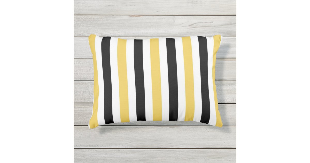 Chic Outdoor Pillow Yellow Black White Stripes Outdoor Pillow