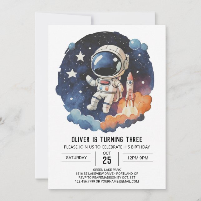 Chic Outerspace Children's Astronaut Boy Birthday Invitation (Front)