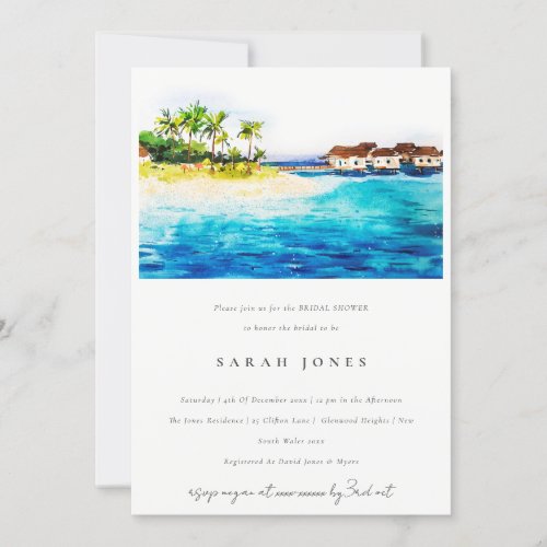 Chic Overwater Villa Seascape Beach Bridal Shower Invitation