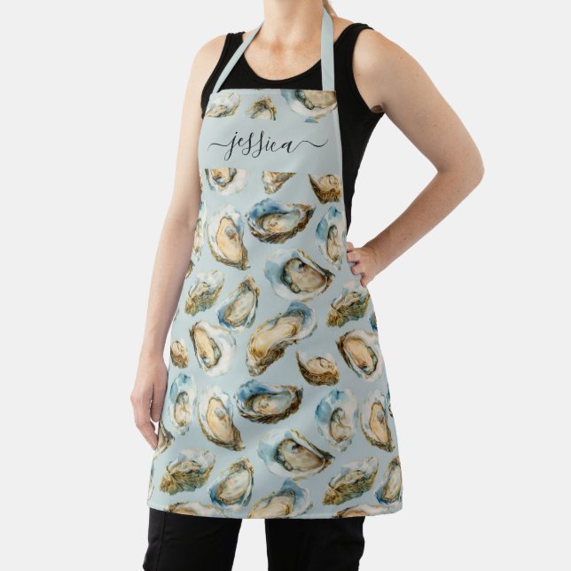 Chic oysters pattern script name apron (Insitu)
