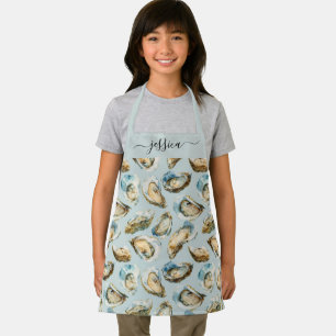 Chic oysters pattern script name kids apron