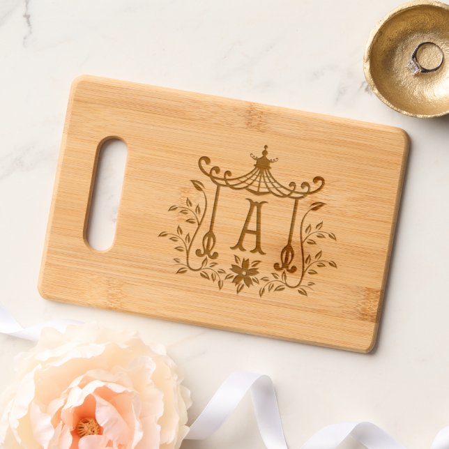 Chic Pagoda Monogram A Engraved Cutting Board (Wedding)