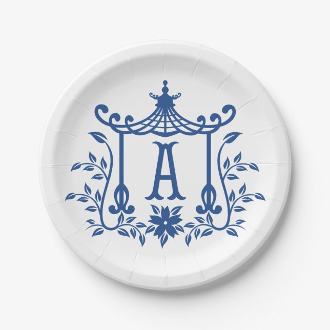 Chic Pagoda Monogram A   Paper Plates (Front)