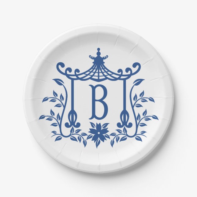 Chic Pagoda Monogram B Paper Plate (Front)