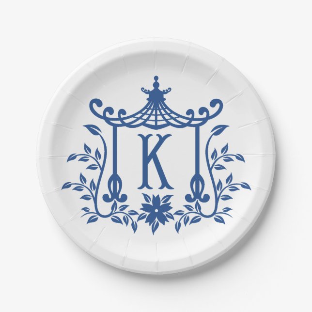 Chic Pagoda Monogram K Paper Plate (Front)