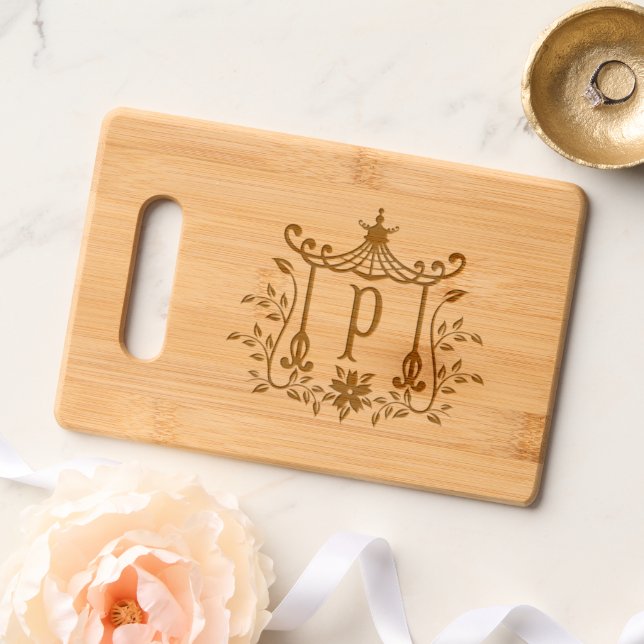 Chic Pagoda Monogram P Engraved Cutting Board (Wedding)