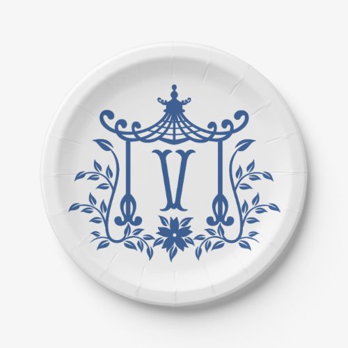 Chic Pagoda Monogram V Paper Plate